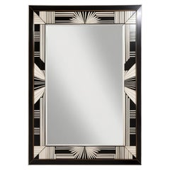 Black and White Wall Mirror Inspired by Art Deco, Handcrafted by Artisanal