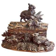 19th Century German Walnut Black Forest Box with Rabbits