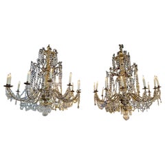 Antique 18th Century Giltwood and Crystal Chandeliers from Genoa Italy