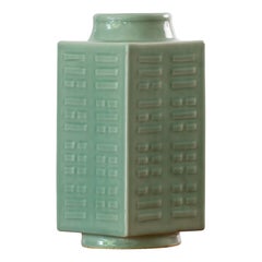 Celadon Porcelain Cong Trigram Vase / Lamp Base Chinese Xiong