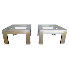 Pair of Large French Brass and Chrome Side Tables