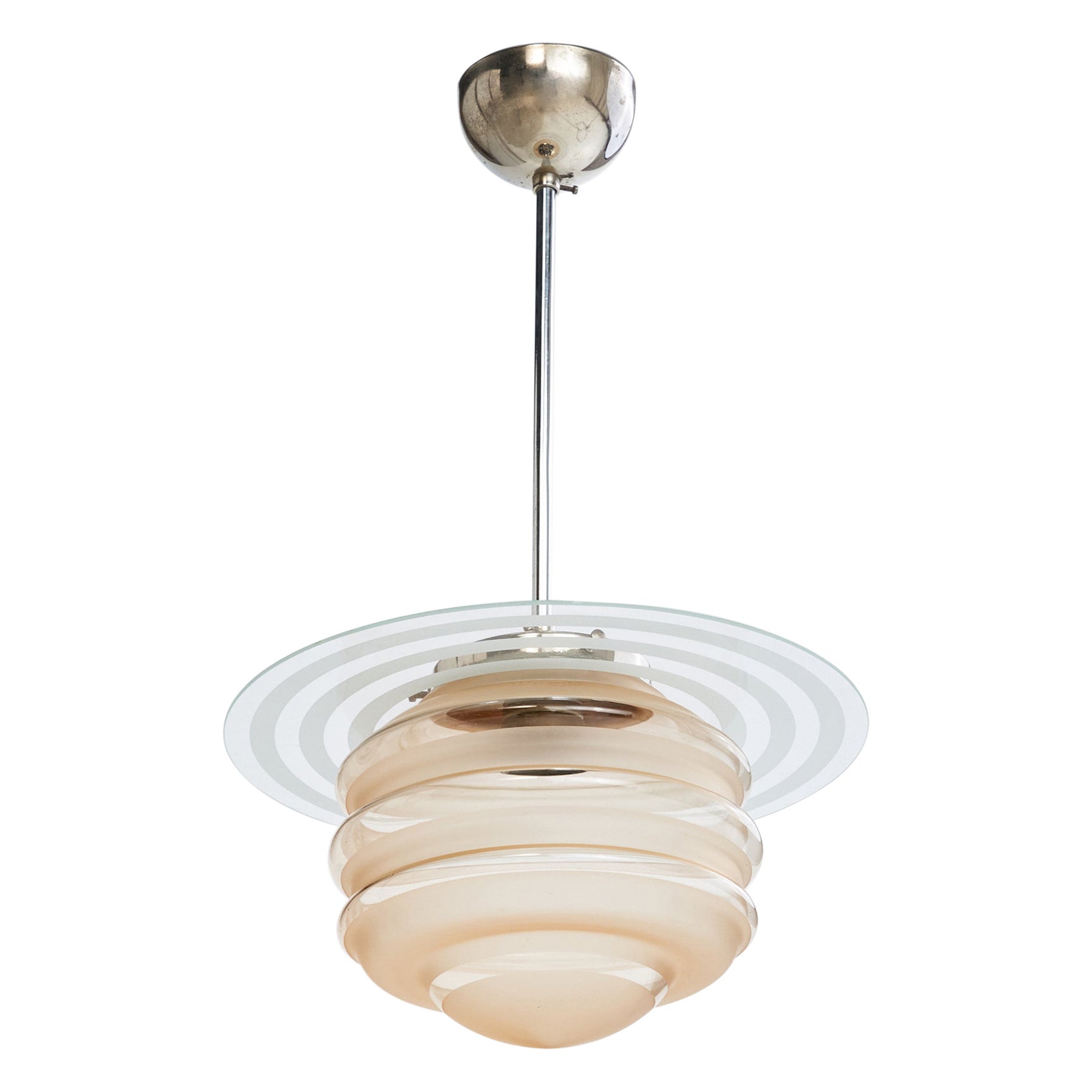 Schwedische Designerin, Pendelleuchte, Chrom, Glas, Schweden, 1930er Jahre
