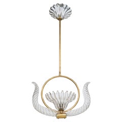 Italian Designer, Pendant Light, Brass, Glass, Italy, 1940s