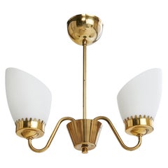 Lampadario di design svedese, ottone, vetro, Svezia, anni '1950