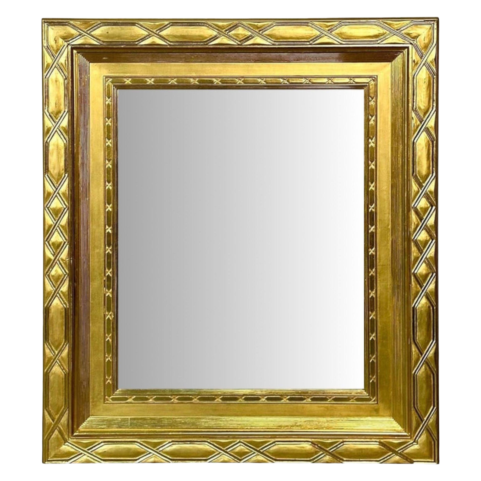 Miroir mural rectangulaire Hollywood Regency, bois doré sculpté et doré à l'eau doré, 21e siècle