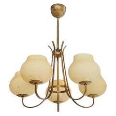 Schwedischer Designer, Kronleuchter, Messing, Glas, Schweden, 1940er Jahre