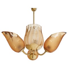 Bo Notini, Chandelier, Brass, Glass, Sweden, 1940s