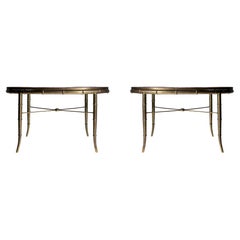 Mastercraft Faux Bamboo Brass Oval End Tables / Coffee Tables