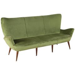 1950s Sofa Springs Padding Velvet Upholstery Stained Beech Wooden Legs