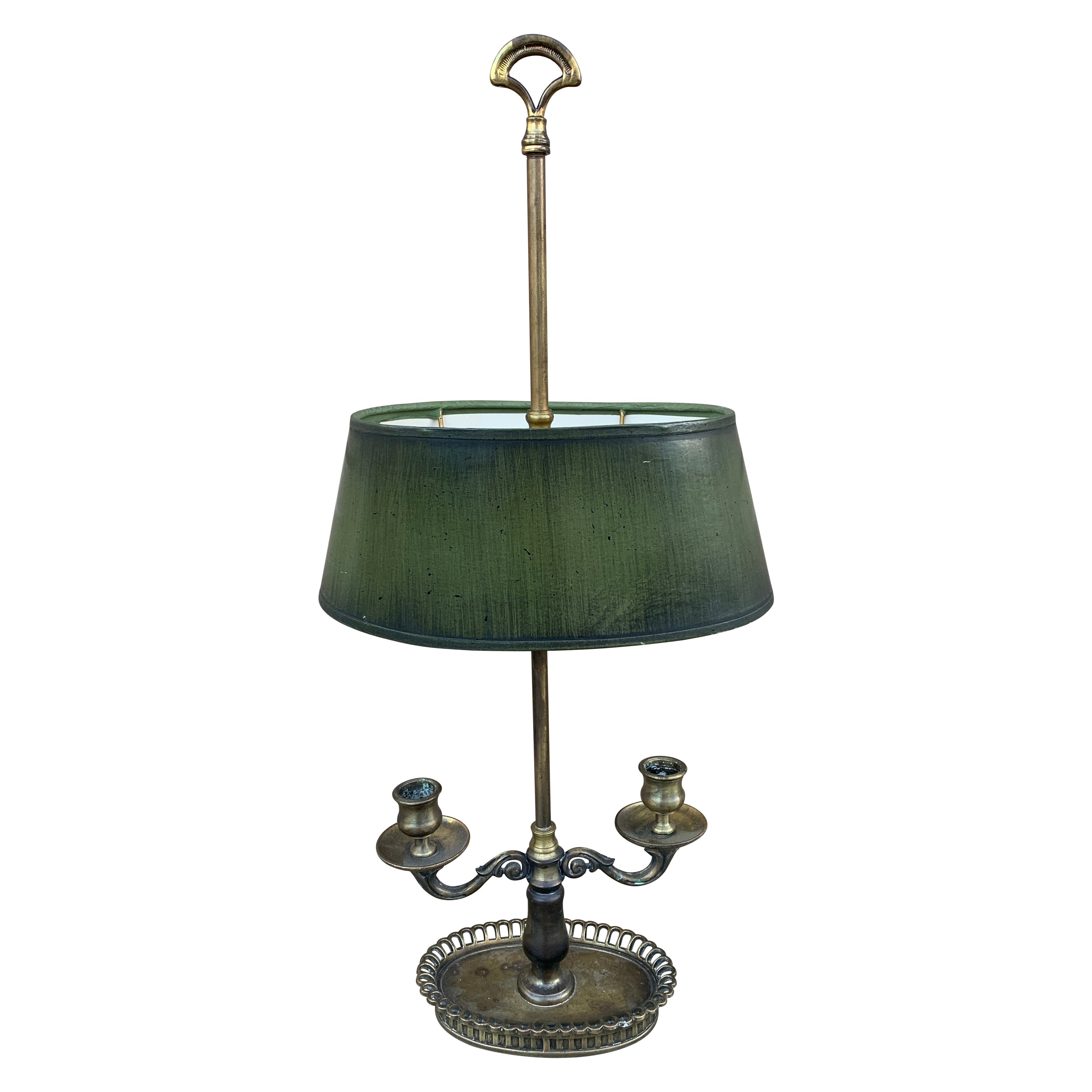 Mid-20th Century French Provincial Brass Bouillotte Lamp With Green Shade