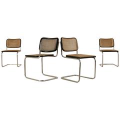 Four 'Cesca' Chairs by Marcel Breuer for Gavina Chromed Metal Beech Vienna Straw