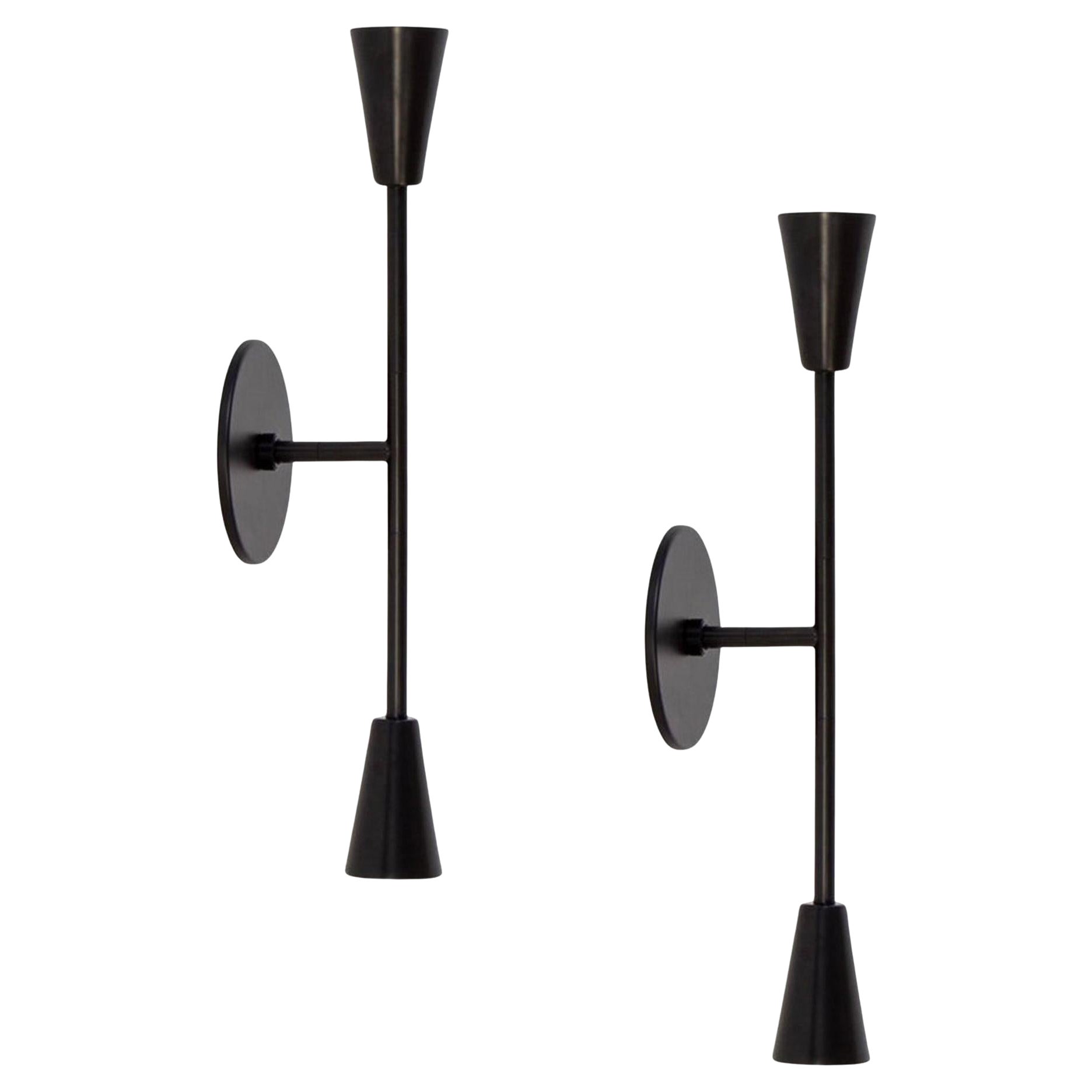 Pair of Cone 2 Vanity Sconces, Large, by Research.Lighting, Black, Made to Order