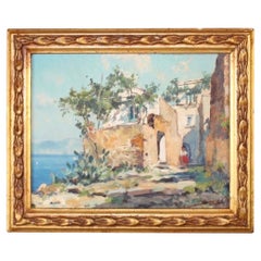 Vintage Framed Italian Small Oil Painting in Giltwood Frame Capri - Signed