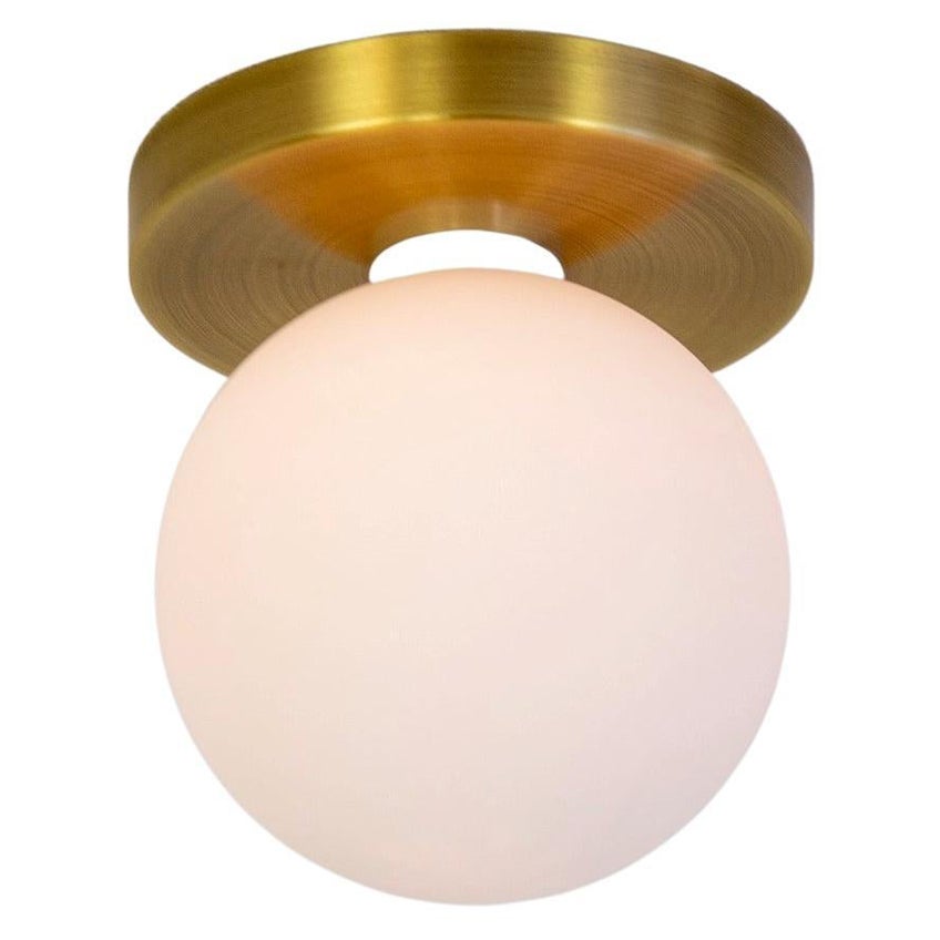 Globe Einbaubeleuchtung von Research. Beleuchtung, gebürstetes Messing, 5in-Glas, auf Bestellung gefertigt