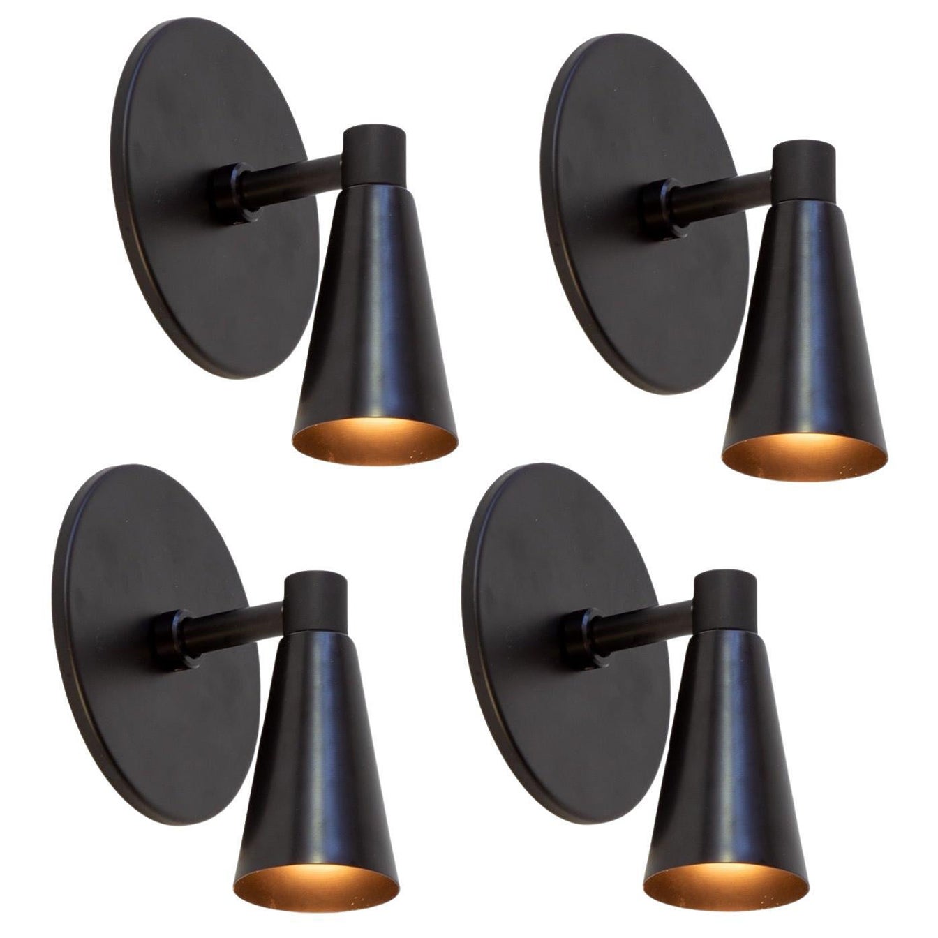 Set of four Cone 1 Wall Sconces by Research.Lighting, Black, Made to Order