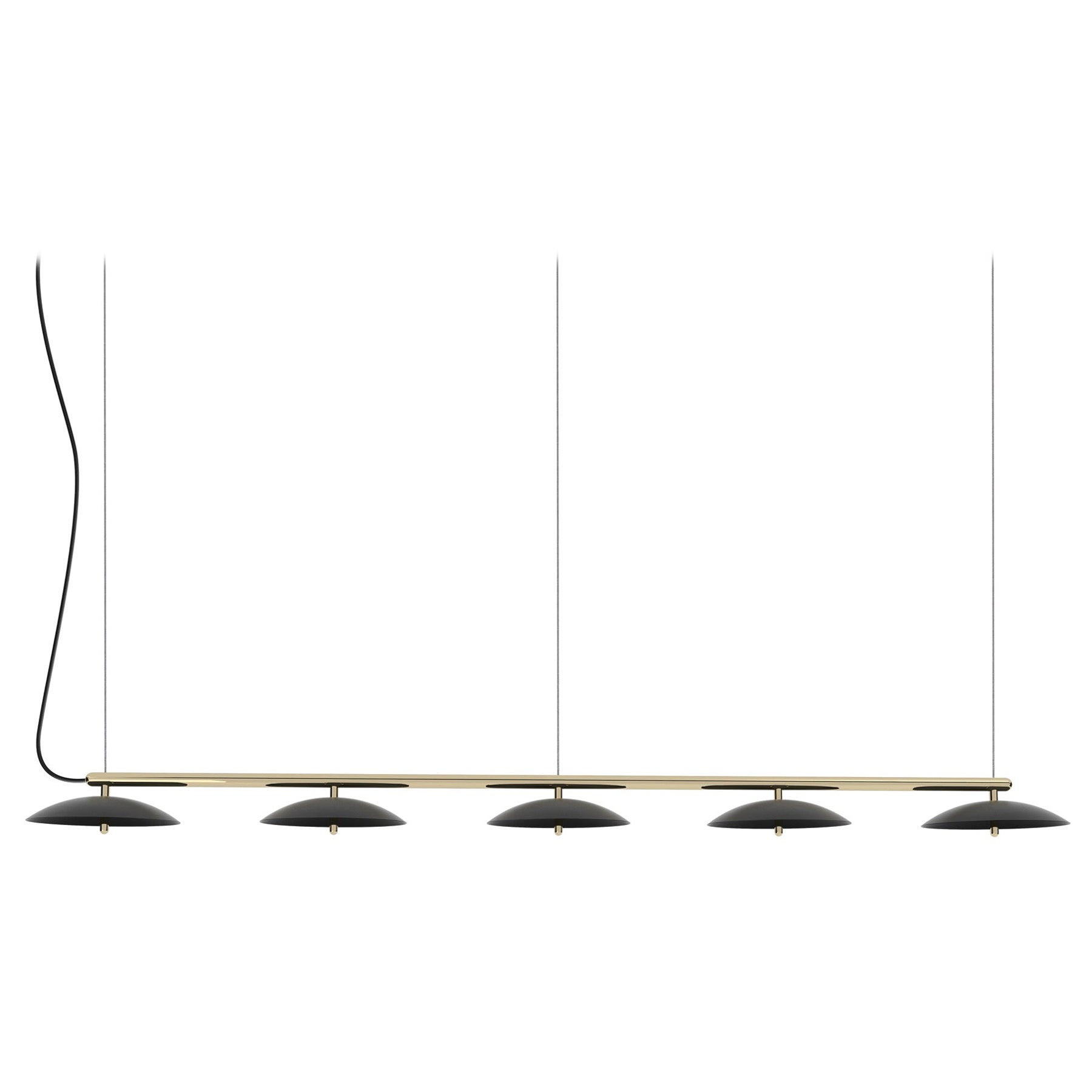 Pendentif linéaire Signal, par Souda, extra-long, noir et laiton, sur commande