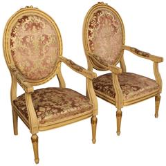 20th Century Lacquered Pair of Armchairs with Velvet