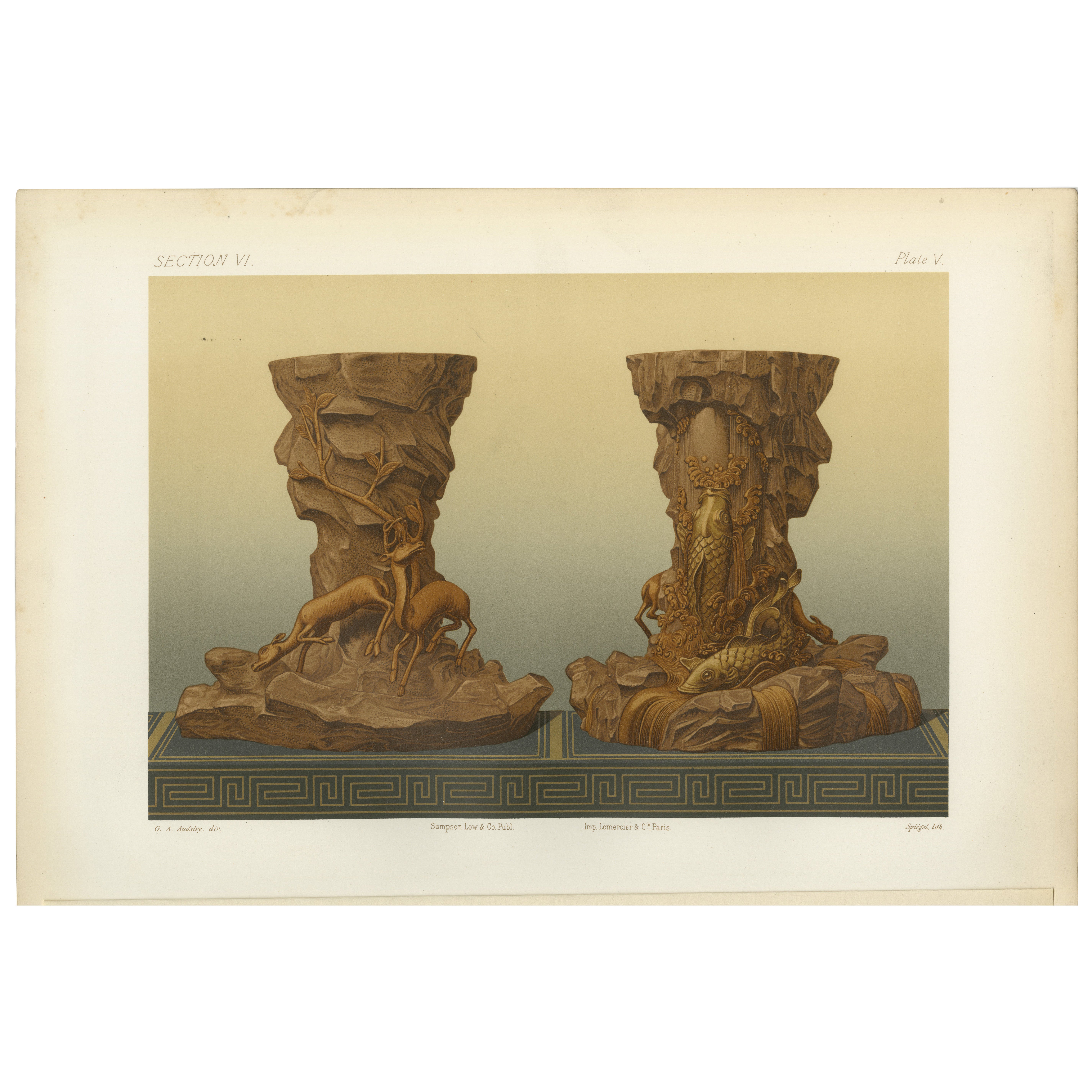 Ornamental Pedestal Designs with Nature Motifs – Japanese Art by Audsley, 1884