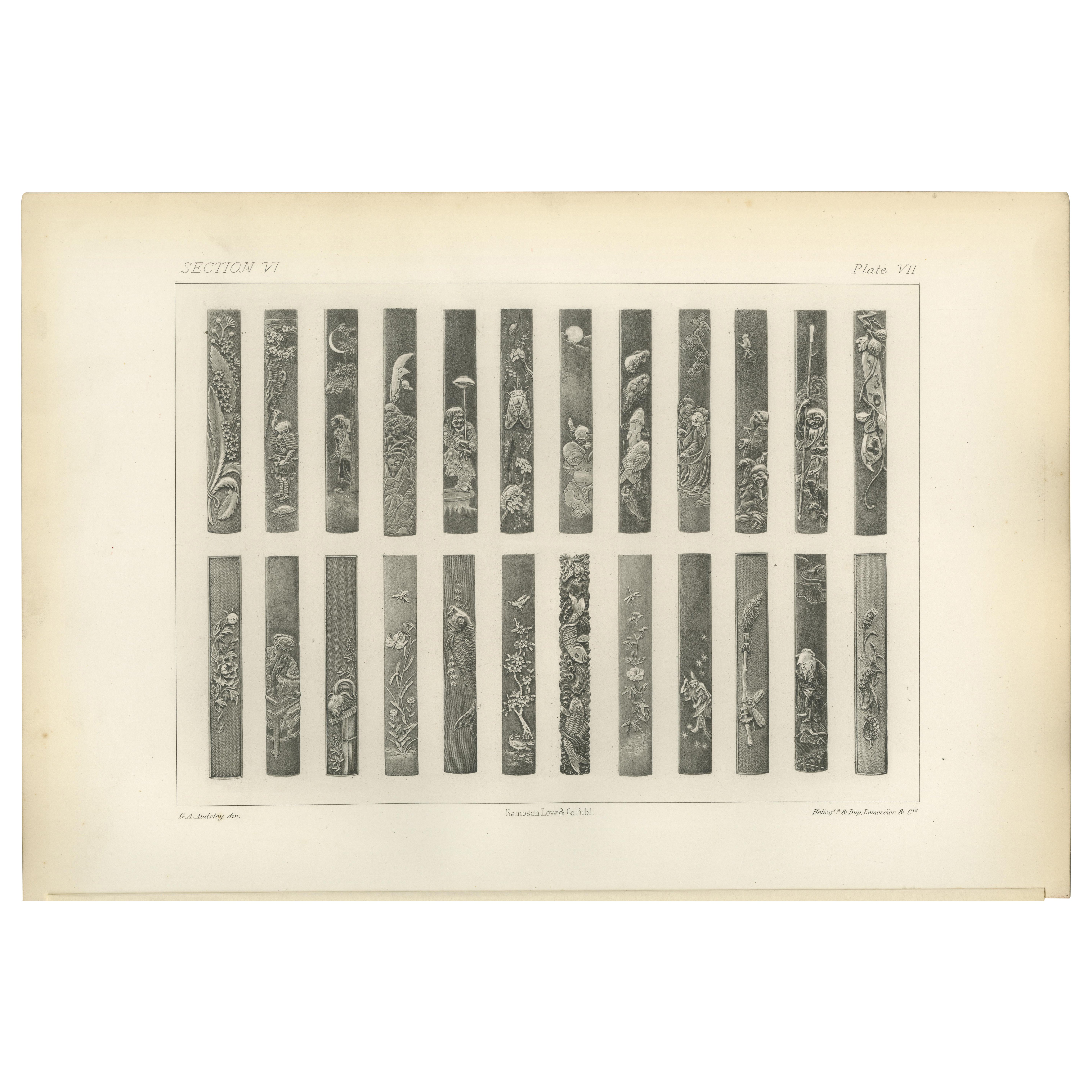 Intrincados diseños de empuñaduras de espadas - Arte Heliográfico Decorativo de Audsley, 1884