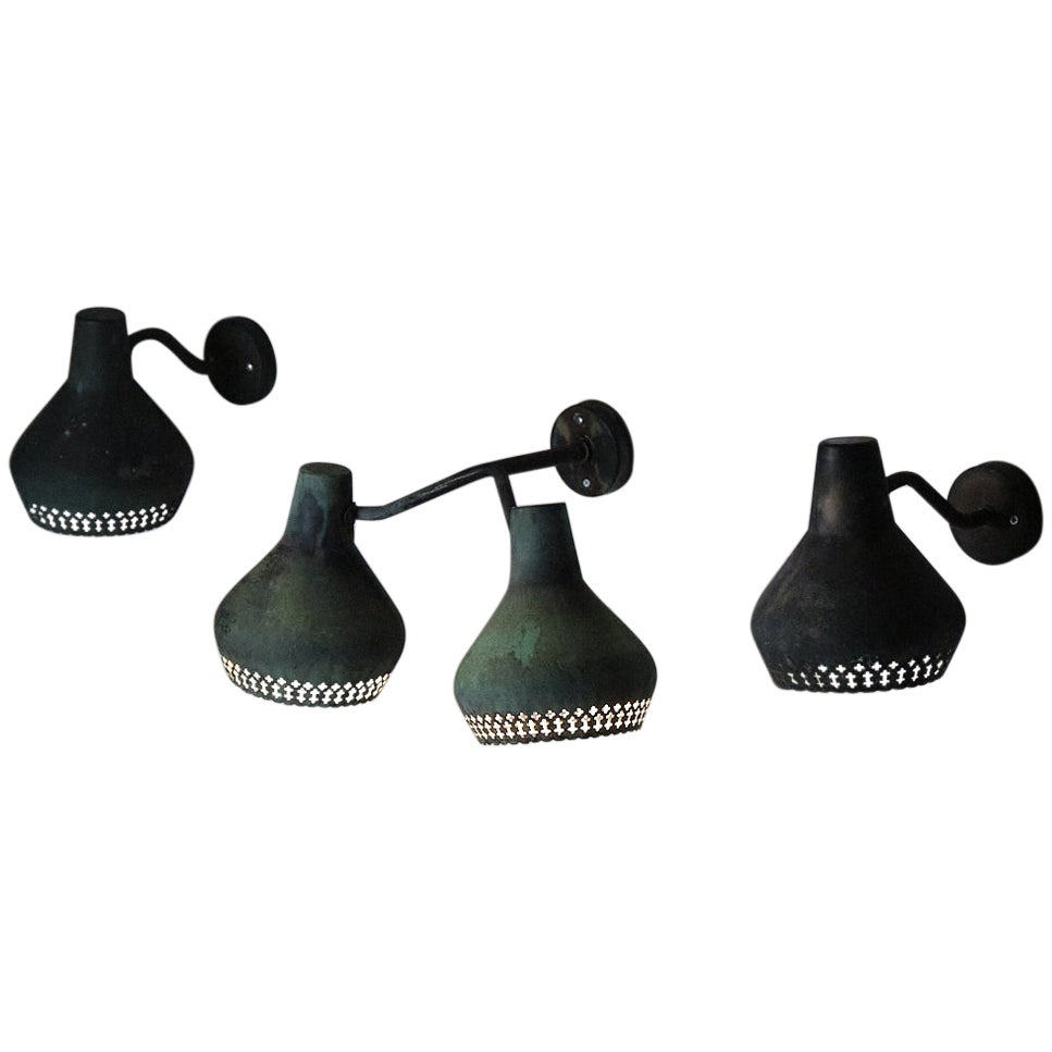 Set of three copper wall lights by Hans Bergström, Ateljé Lyktan, Sweden, 1940s