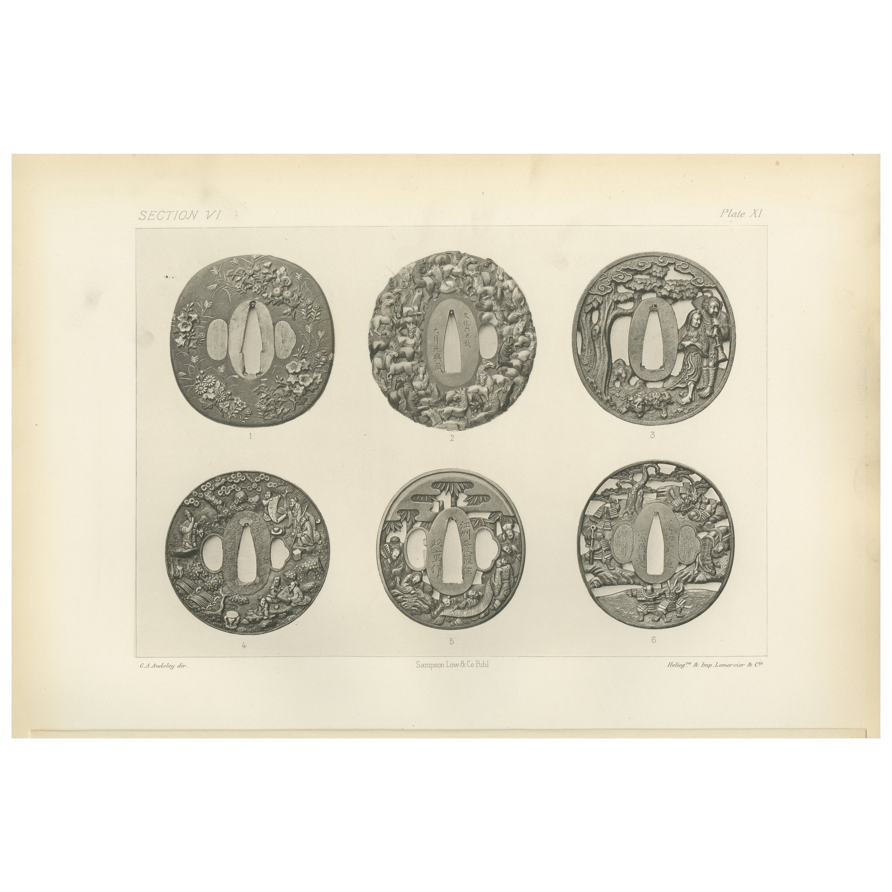 Intrincadas Guardas de Espadas Japonesas - Heliografía del Arte Japonés de Audsley, 1884