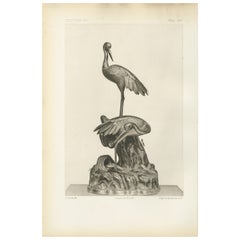 Elegante Kräne auf ornamentalem Sockel - Heliographische japanische Kunst von Audsley, 1884