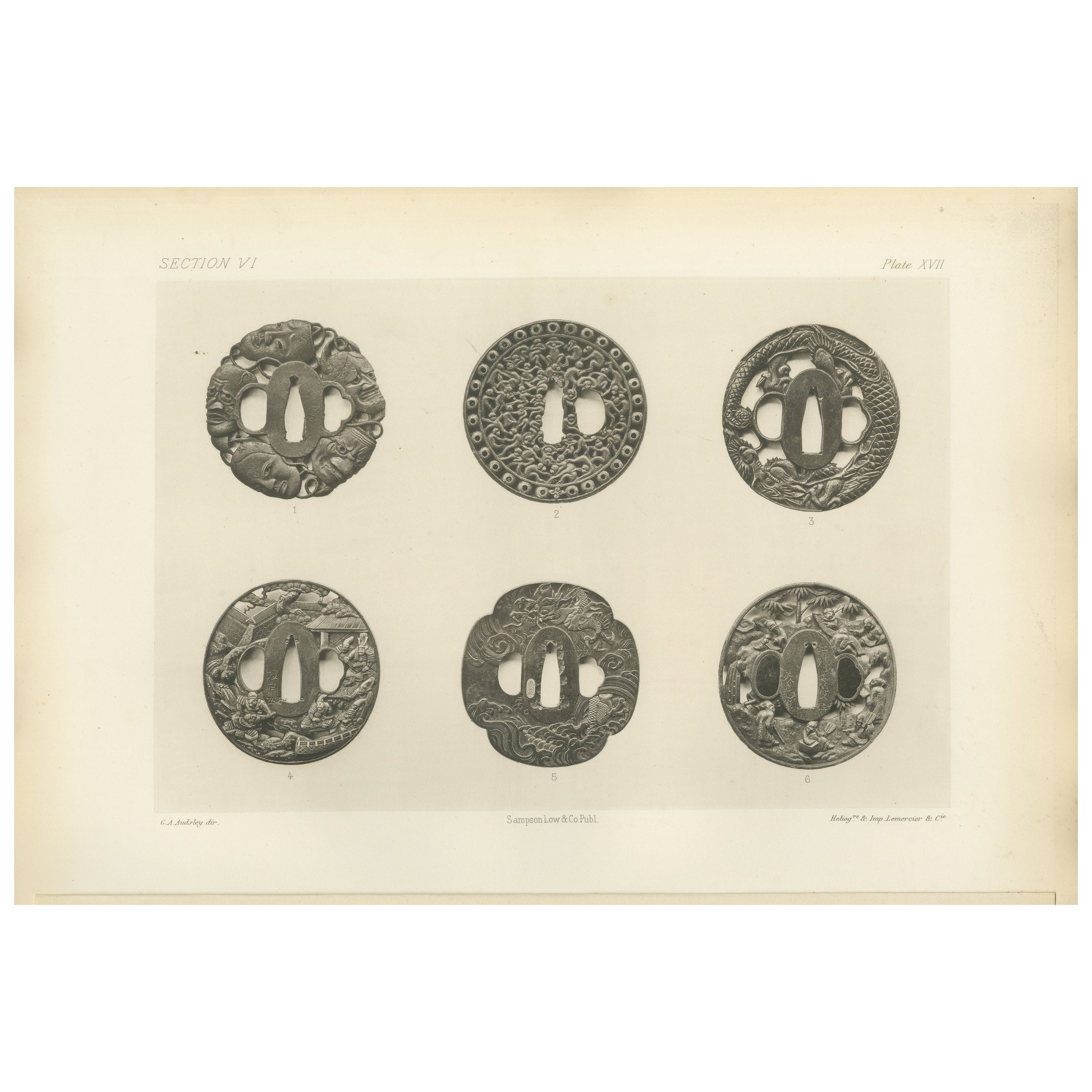 Masterfully Crafted Tsuba with Narrative and Symbolic Motifs– A Heliograph 1884 For Sale