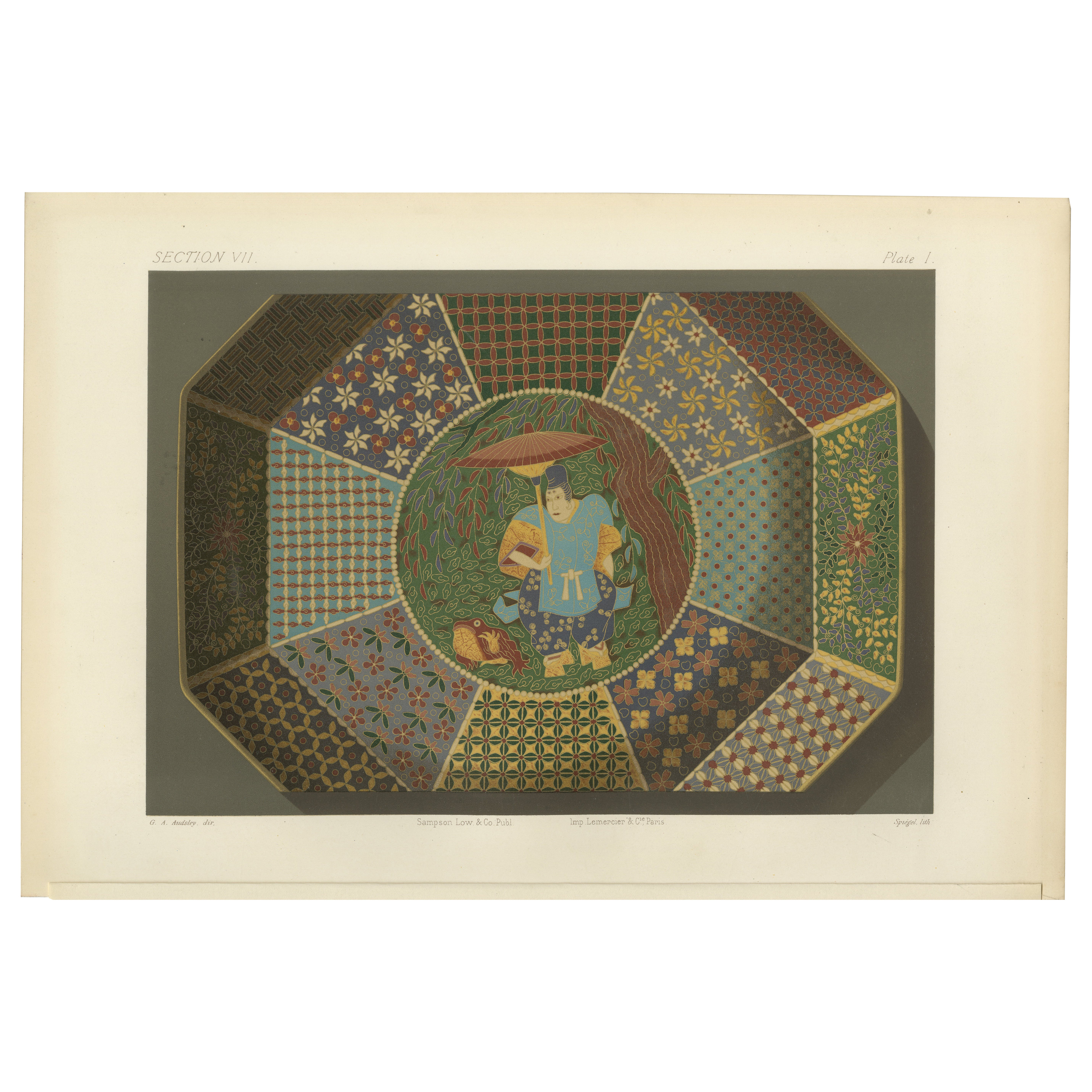 Plato decorativo con intrincados dibujos - Arte japonés de Audsley, 1884