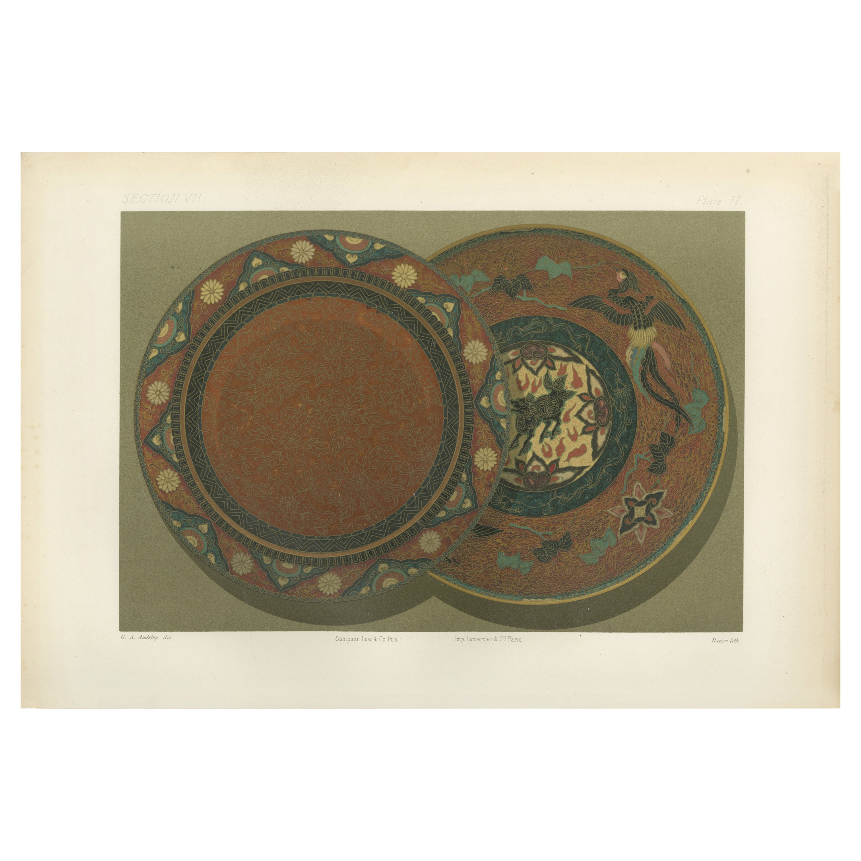 Magnifiques assiettes décoratives japonaises sur les thèmes ornementaux et mythiques, 1884