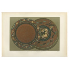 Antique Exquisite Decorative Plates with Japanese Ornamental and Mythical Themes, 1884
