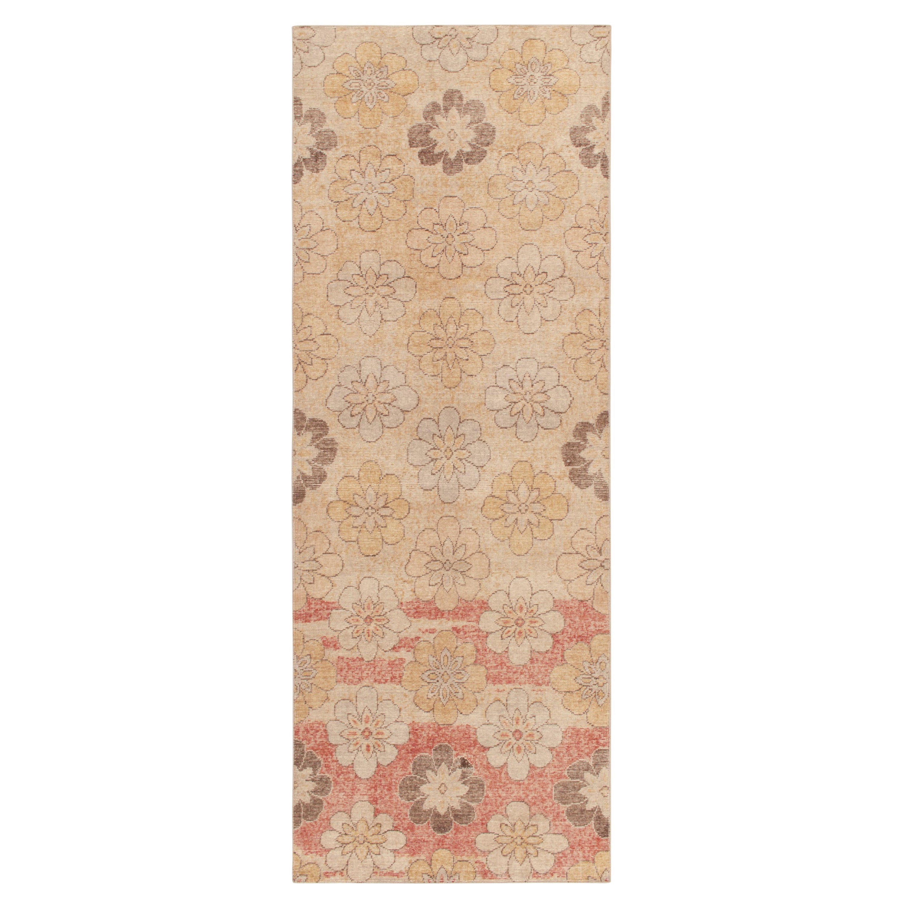 Rug & Kilim's Distressed 1960s Style Rug in Beige, Red & Blue Floral Patterns