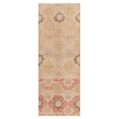 Rug & Kilim's Distressed 1960s Style Rug in Beige, Red & Blue Floral Patterns