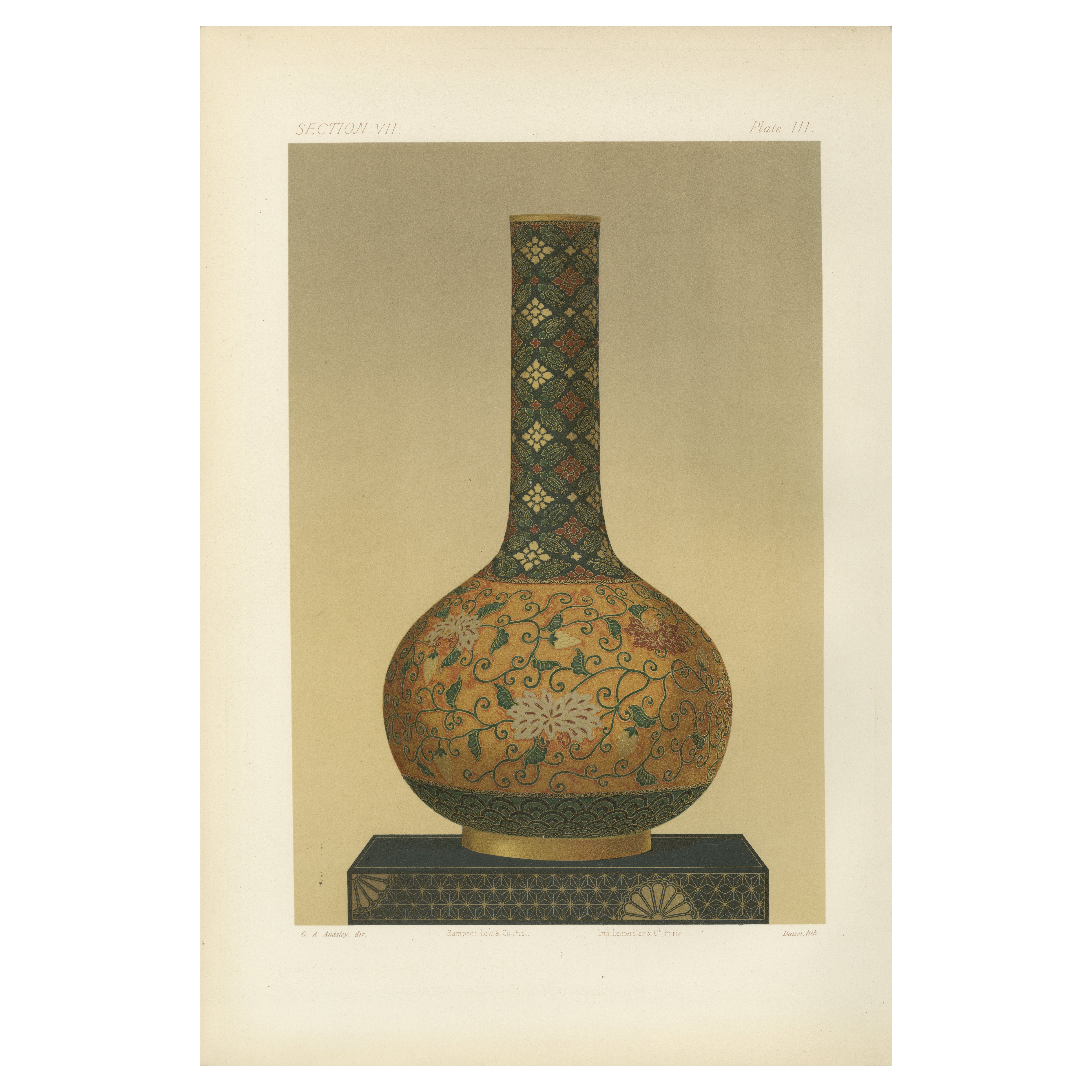 Ornamental Elegance – Floral Motif Long-Neck Vase, from Audsley’s Art, 1884