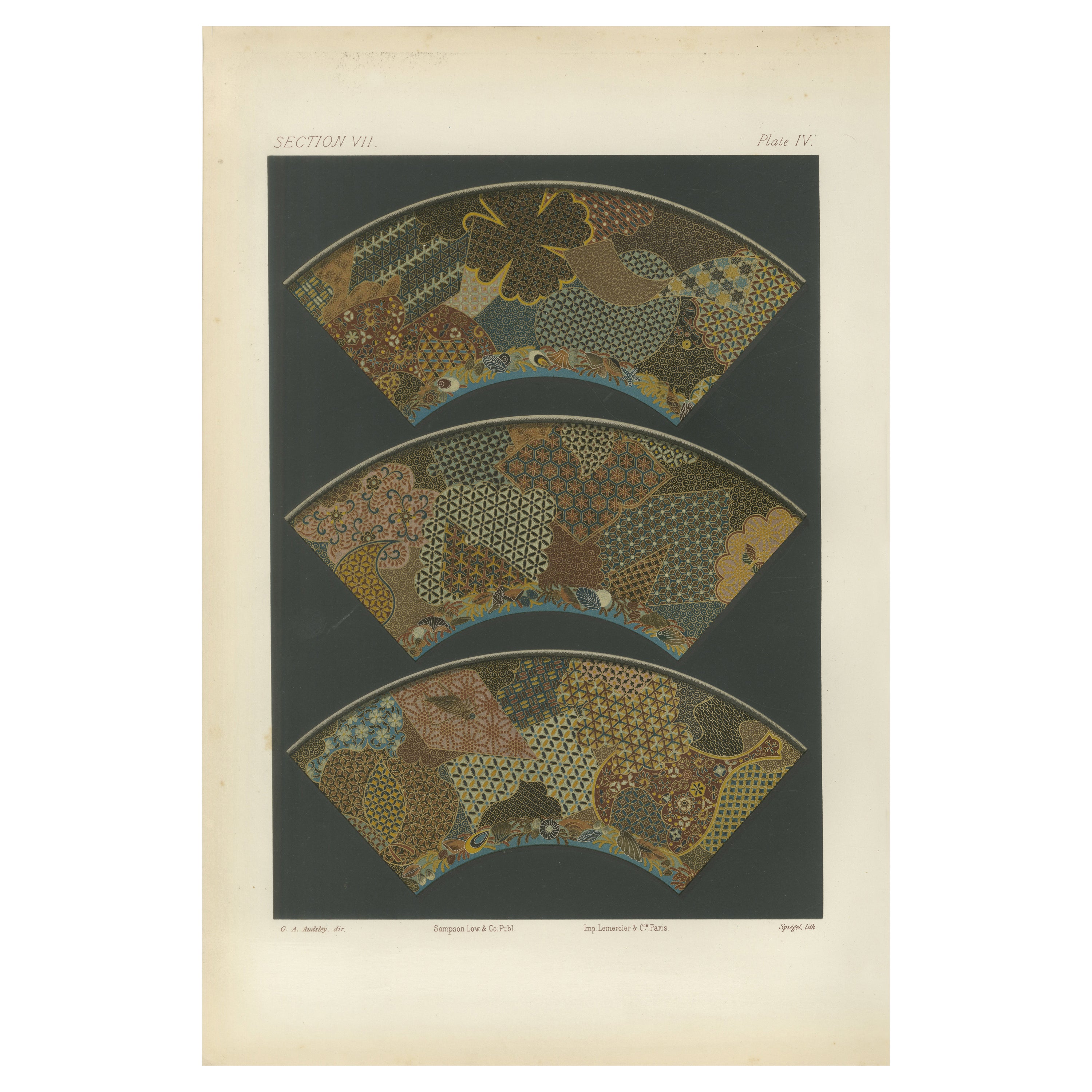 Verschlungene Muster des japanischen Fächerdesigns, aus Audsley's Decorative Art, 1884