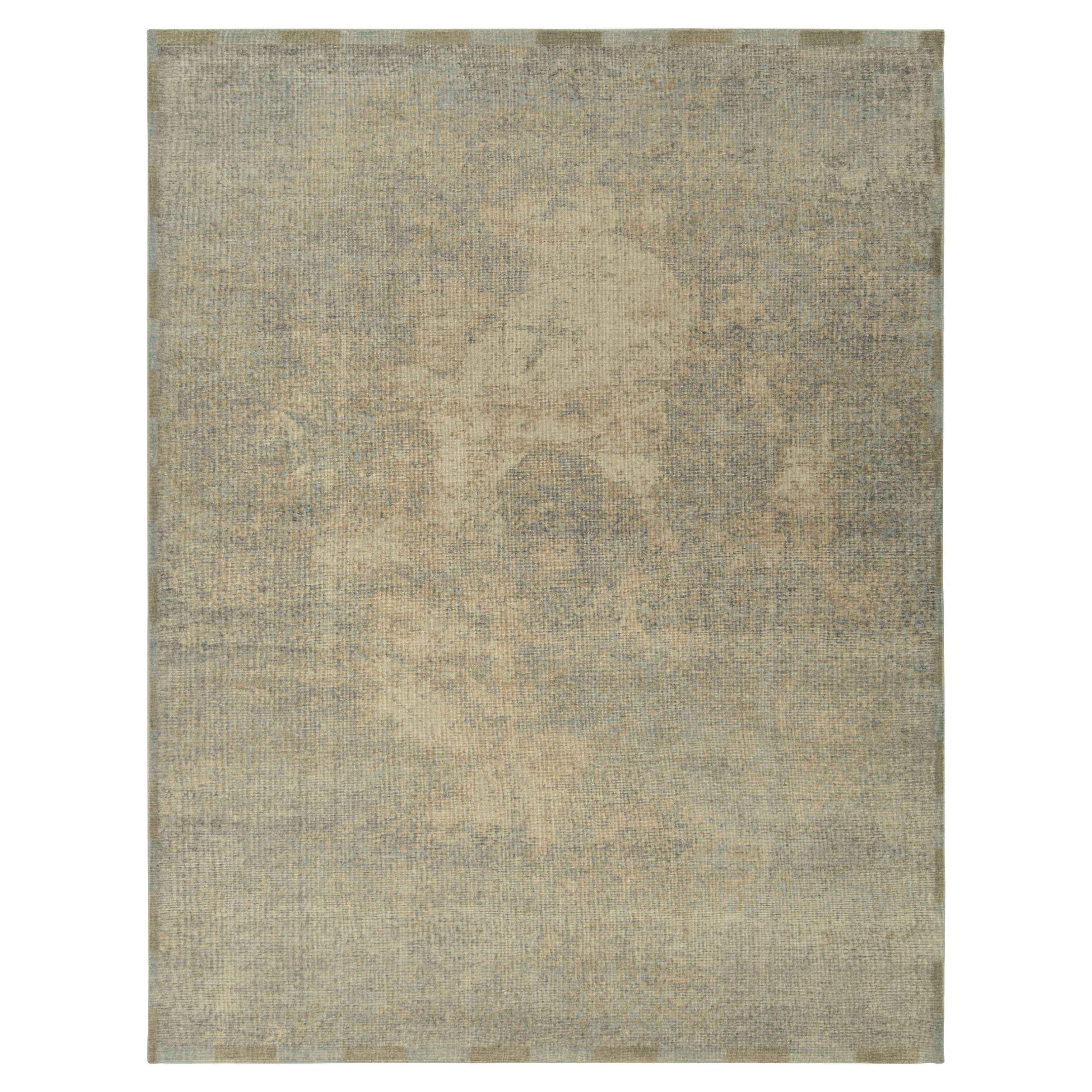 Rug & Kilim's Distressed Style Modern Rug in Blue, Beige Abstract Pattern (tapis moderne de style vieilli en bleu, motif abstrait en beige)