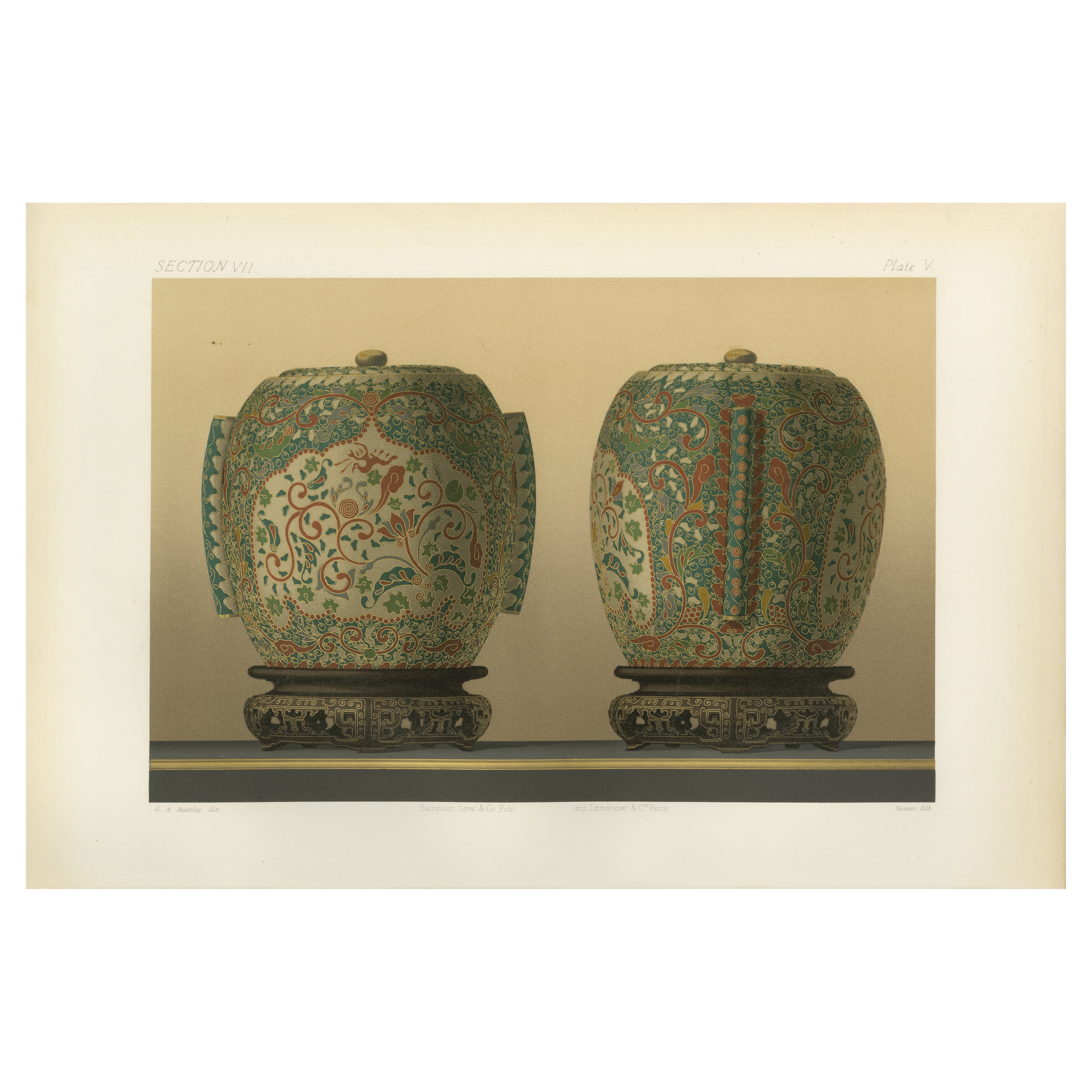 Exquisitas Urnas de Estilo Cloisonné, Arte Decorativo Japonés de Audsley, 1884
