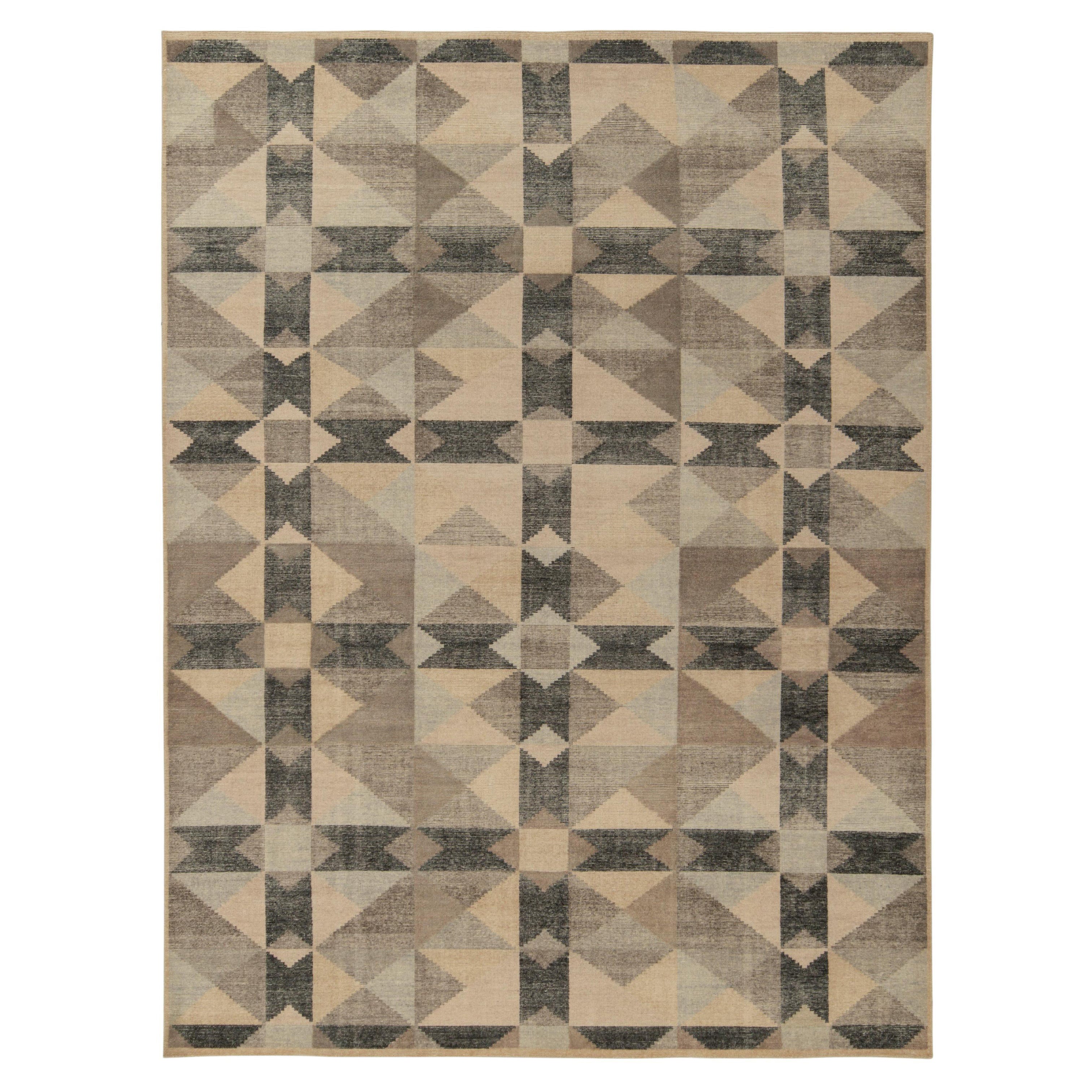 Rug & Kilim's Distressed Style Deco Rug in Beige-Brown, Black Geometric Motif