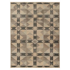 Rug & Kilim's Distressed Style Deco Rug in Beige-Brown, Black Geometric Motif