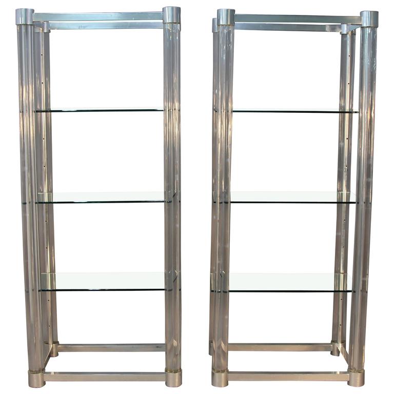 Amazing Pair Of Lucite And Chrome Glass Shelf Etageres At 1stdibs