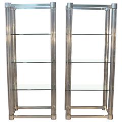 Amazing Pair of Lucite and Chrome Glass Shelf Etageres