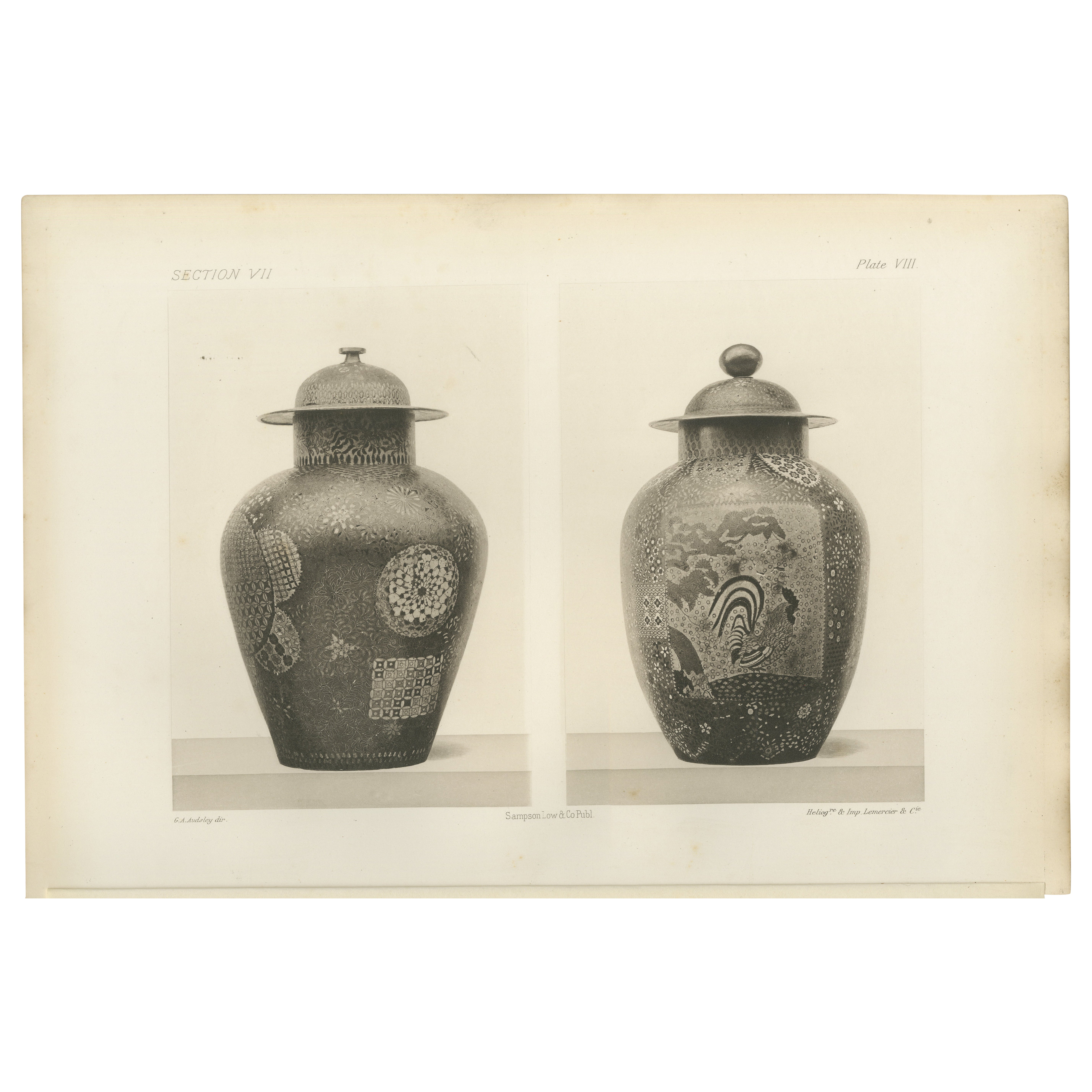 Pair of Japanese Decorative Vases with Intricate Designs - Art by Audsley, 1884