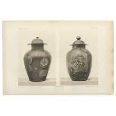 Pair of Japanese Decorative Vases with Intricate Designs - Art by Audsley, 1884