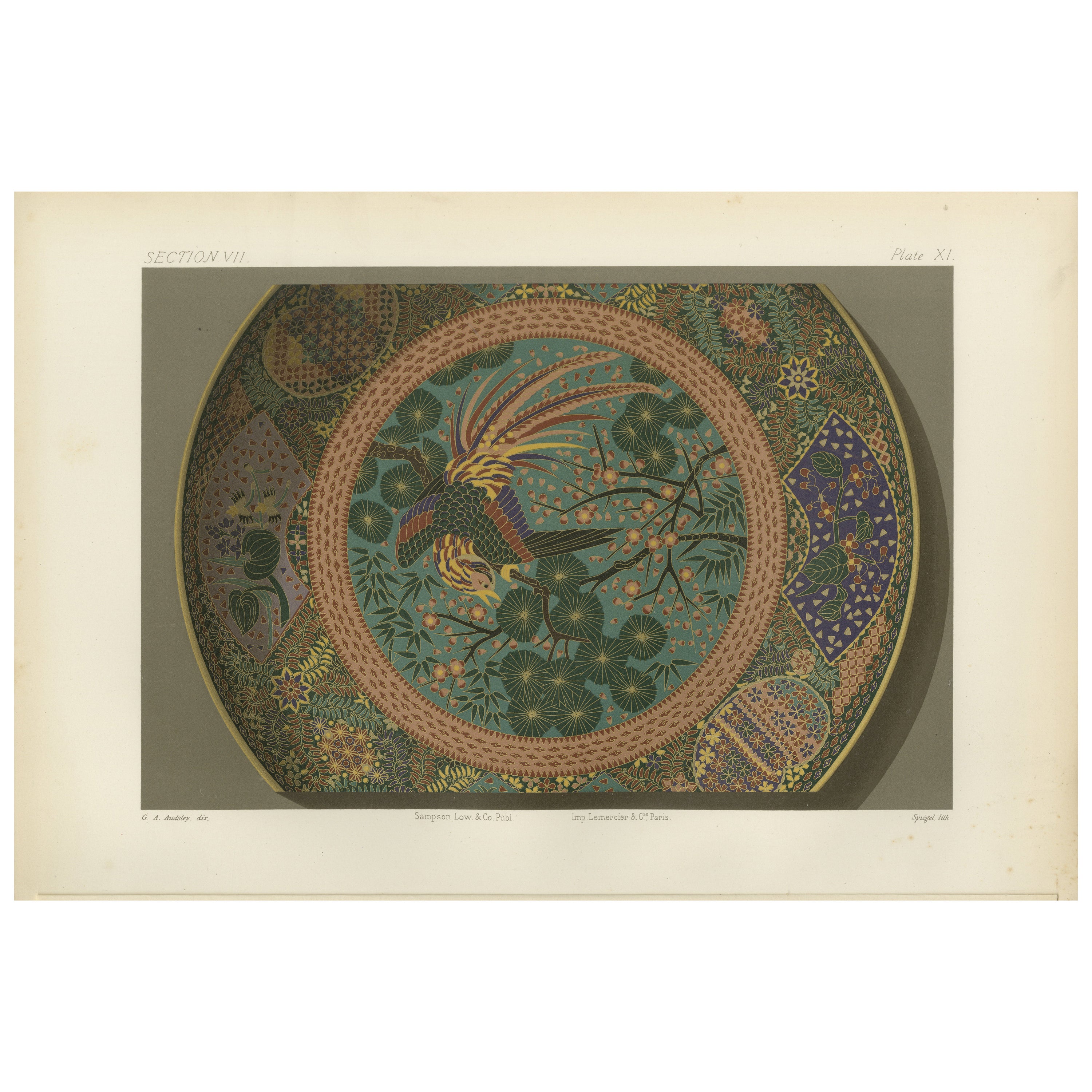 Piatto decorativo con fenice e motivi floreali - Arte giapponese di Audsley, 1884