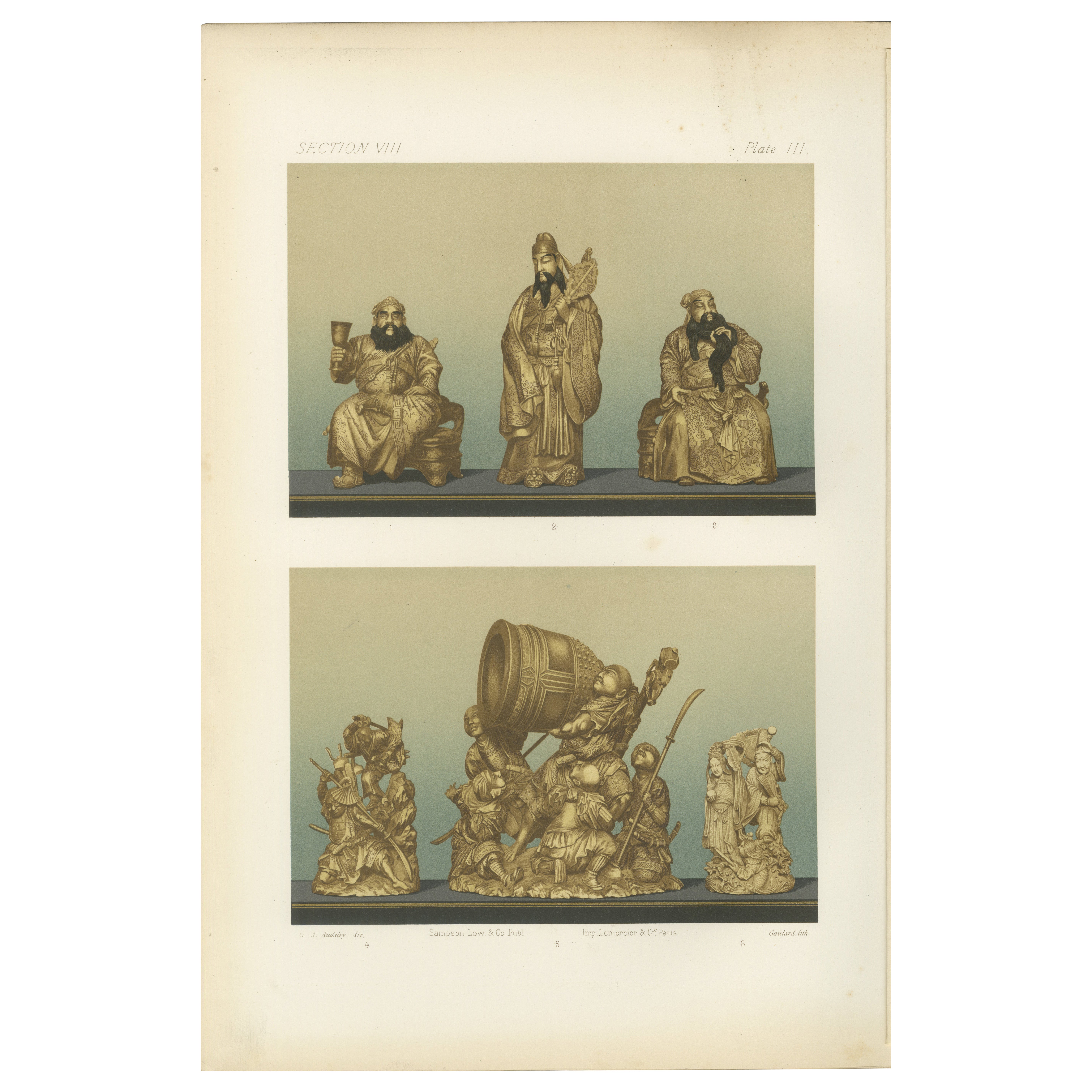 Figurine giapponesi raffiguranti guerrieri, divinità e scene di vita quotidiana, 1884