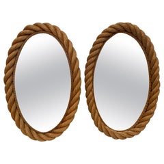 Rare Pair Of Mid-Century Rope Oval Mirror Adrien Audoux & Frida Minet