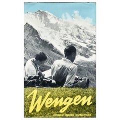 Hans Thöni "Wengen" Foto-Montaggio a colori di viaggio in Svizzera Litografia Poster 1938
