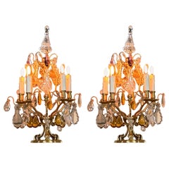 Pair Of Gilt Bronze Girandoles Decorated With Cut Crystals, Circa 1920