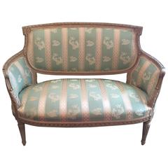 Antique Carved and Painted Wood Upholstered French Settee Loveseat