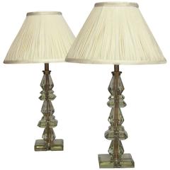 Pair of French 1940s 
Peridot
 Cut Crystal Table Lamps