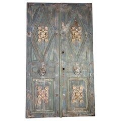 Antique Pair of Italian Painted & Parcel Gilt Doors C. 1900